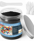 Mosaic Grout For Crafts Black 400g Quick Dry Crystal Tile Grout With Contrast Color Tech for DIY projects, shown with gloves and tool.
