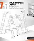 7 In 1 Folding Aluminum Ladder Multi Purpose Extension Scaffold Leaning Stepladder Heavy Duty With EN 131 Standard 12.5 Feet folds into multiple positions