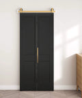 36 By 84 Inch Bifold Barn Door In Textured Black With Vinyl Wrap Two Panel Hollow Core Interior Door With Brushed Gold Hardware Kits