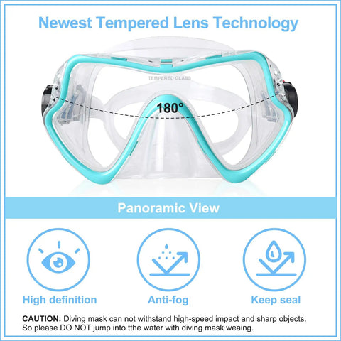 Adult Scuba Diving Mask With Tempered Glass Lens, Snorkel Mask For Freediving, Anti Fog Wide View, Liquid Silicone Seal