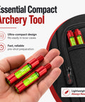 Plug And Play Berger Hole Archery Level Two Pack Slick Aluminum Aligner in hand, showing compact red design with bubble levels for archers.
