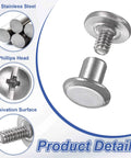 Straight Up Durable Chicago Screws And Leather Rivet Sets With Stainless Steel Bolt Studs For Belt Hardware Bag Fixes And DIY Crafting Projects That Stay Sharp All Day Long, showing 304 stainless steel Phillips head and passivation surface.