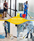 Heavy Duty Metal Mop Handle 58 Inch Industrial Mop Stick With Jaw Clamp Grip used in various commercial cleaning environments.