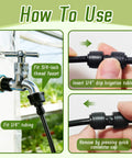 47 Pack Quick Connect 1/4 Inch Drip Irrigation Fittings Kit installation guide with tubing and faucet connection steps.