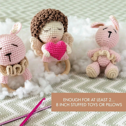 Raw Natural Cotton Stuffing 1 Lb For Pillow Filling And Crafts, Premium Combed Cotton Fiber Fill with crochet toys and knitting tool.