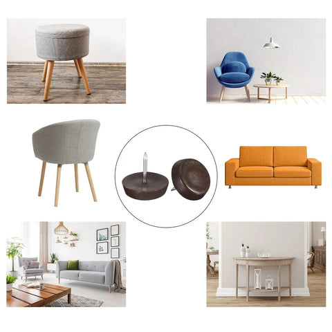Heavy Duty Plastic Nail On Furniture Glides Smooth As Butter Chair Leg Pads For Table Floor Protectors shown on various furniture.
