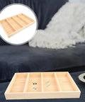 Straight Up Chic Wooden Jewelry Tray Organizer With Four Spacious Compartments To Keep Ring Collections Tidy While Adding Lowkey Premium Desk Vibes To Your Nightstand Or Dresser Surface, showing natural wood finish.