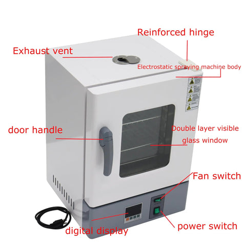 Heavy Duty Digital Forced Air Convection Drying Oven With Slick PID Temp Control And Reliable Rotary Hot Air Circulation For Zero Hassle Shop Or Lab Projects with reinforced hinge and exhaust vent.