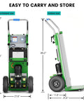 Electric Stair Climbing Dolly With 1200W Motor, Heavy Duty Foldable Hand Truck For Moving Pianos And Appliances, Quiet Operation, Easy One Person Load Carrying Solution dimensions displayed in unfolded and folded views.