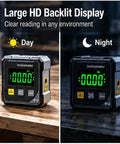 Dead On Digital Angle Finder Inclinometer with large HD backlit display for clear readings in different lighting.