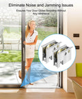 Woman using Sliding Door Roller Set For Post-1992 Sliding Patio Doors Replace 0C5Y00P0 next to patio, close-up of rollers inset