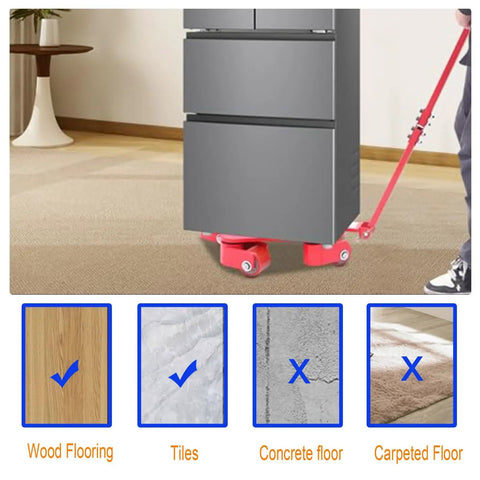 Industrial Heavy Duty Furniture Movers With Reinforced Steel Base And Dual Switchable Casters on gray cabinet, ideal for wood and tile floors.