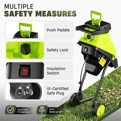 Powerful 15 Amp Wood Chipper And Shredder For Easy Yard Cleanup With 1.8 Inch Cutting Diameter Electric Wood Crusher safety features