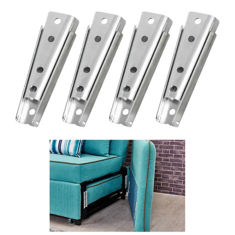 Two Pack Sofa Buckle Hook Connector Set For Sectional Couches shown with metal fasteners and couch alignment example
