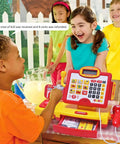 Children playing with Pretend Play Cash Register Toy With Barcode Scanner Calculator Microphone Play Food And Supermarket Checkout Gear For Kids