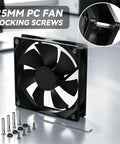 Top Shelf PC Case Fan Screws For 25mm Units Including 20 Pack, black screws and fan for secure PC cooling.