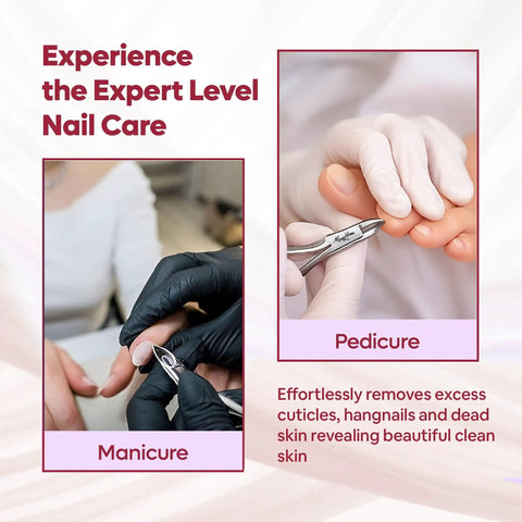 Image showing Two Pack Cuticle Nippers And Cutter Set With Pro Grade Ultra Sharp 4mm Jaws Non Slip Comfort Grips in use for manicure and pedicure.