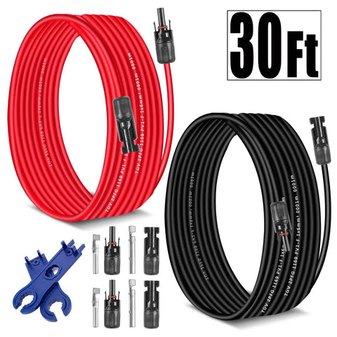 10 AWG Solar Extension Cable 30 Ft For Roof PV Systems With Male And Female Connectors 30 Amp DC Wire Heavy Duty