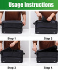 Step-by-step assembly of Golf Trunk Organizer With Two Layer Storage And Separate Compartment For Two Pairs Of Shoes shown in four images