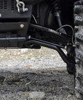 One Point Five Inch Forward Offset A Arms For Polaris Ranger 2010 2016 XP 800 XP 800 Crew 800 6x6 Fits Up To 28 Inch Tires With Standard Duty Preinstalled Ball Joints No Lift Required And One Point Twenty Five Inch Tubing Larger Than Stock UV Finish front suspension near tire