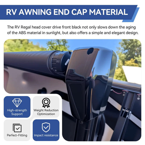 Right Side RV Awning Motor Cover 643922 For Camper Awnings And Drive Head End Caps Replacement Front End Cap For Awnings On Trailers Fits Various Systems Beefed Up Heavy Duty Durable Black ABS right-side cover on RV awning drive head