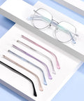 Universal Eyeglass Replacement Temples Black Glasses Arms Legs Complete Repair Set with six colorful temple arms laid out.