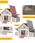 Diagram showing Large Outdoor Chicken Coop With Run For Backyard Poultry Nesting Boxes And Perches With Removable Tray, highlighting access areas.
