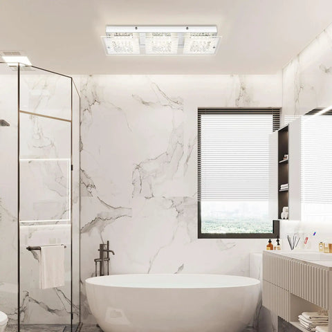 Bathroom with Crystal Flush Mount Ceiling Light Long Rectangular Kitchen Fixture In Brushed Nickel Dimmable 18 Inch LED Ceiling Light