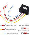 Wireless Winch Remote Control Kit wiring setup with waterproof receiver for 12V/24V vehicles, labeled wires visible