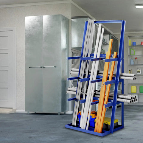 Heavy Duty Vertical Bar Rack For Lumber And Steel Rods Garage Storage Solution With 3000 Lb Weight Limit built tough, holding various materials.