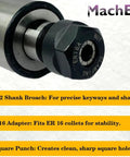 MT-2 shank broach with ER16 adapter from Shank Rotary Broach Kit With ER16 Adapter And Pack Of 7 Square Broaches.