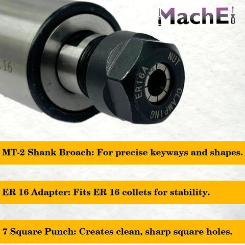 MT-2 shank broach with ER16 adapter from Shank Rotary Broach Kit With ER16 Adapter And Pack Of 7 Square Broaches.