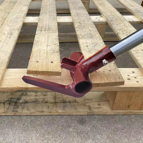 Back-Saver Pallet Breaker Head Only With Nail Puller, red steel head on 1-inch pipe handle for pallet disassembly