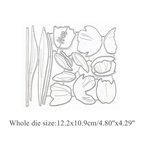 Dope Flower Die Cut Set For Card Making And Scrapbooking, 12.2x10.9 cm, silver metal dies with stencils and embossing effects.