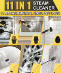 Get That Shine Heavy Duty Handheld Steam Cleaner 1500W With 1.2L Tank showing 11 attachments for various cleaning uses.