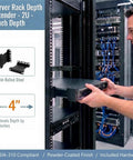 Heavy Duty 2U Server Rack Depth Extender Kit Rock Solid 4 Inch Deep Recess Mount Adapter installed in rack with hardware.