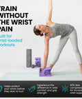 High Density Yoga Blocks Pair Ergonomic Wrist Support Hand Shaped Non Slip Surface showcased in use for wrist-loaded workouts.