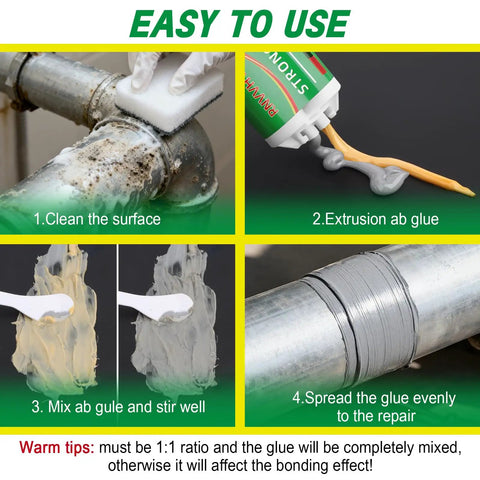 Steps showing Ultra Tough Metal Epoxy Adhesive For All Metals And Surfaces Waterproof Quick Set Bond That Fills Gaps And Welds Steel