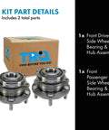 Two Piece Front Wheel Bearing And Hub Assembly Kit For Hyundai Sonata Tucson Veloster N And Kia Optima Sportage Including Front Driver Side And Front Passenger Side 2015 2019 2021 2022, showing two metal hub assemblies in front of a box.