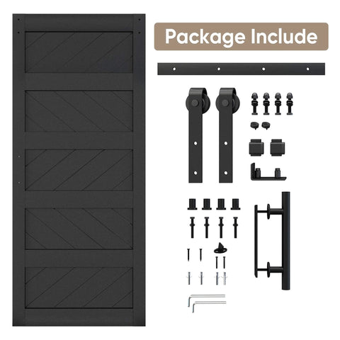 36 By 84 Inches Wave Shape Sliding Barn Door Kit With Hardware Included, Solid Wood Core With MDF And PVC Covered Surface, Black Finish