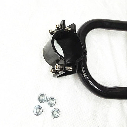 Close-up of mount bracket with screws for Sturdy Steel Rear Luggage Basket For Electric Scooters.