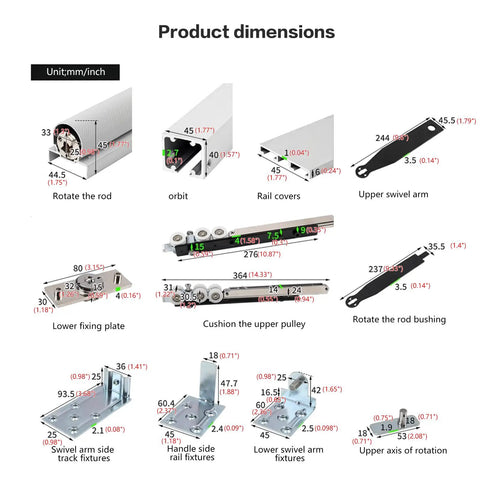 Slick Heavy Duty Pivot Hinge Moves Like Butter With Invisible 90 Degree Rotation Supporting Up To 154 Lbs For Murphy Door Bookcase And Glass Cabinet Hardware product dimensions diagram with precise measurements.