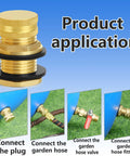 All Brass Garden Hose Bulkhead Fitting With Plug Half Inch Female NPT Three Quarter Inch Male GHT Thread Tank Connector application