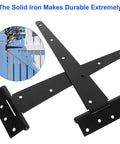 Six Pack 12 Inch T Strap Shed Hinge Set In Black Heavy Duty Iron T Hinge for doors-fence gate with screws, rust resistant, 50 kg load