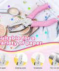 Three Pack Handy Metal Handheld Hole Punch Set For Crafting And Scrapbooks With Soft Grip Handles on colorful paper background