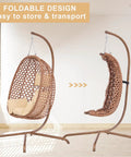 Cozy Hexagon Rattan Egg Swing Chair With Stand For Home And Outdoor Chill Wicker Hammock Lounge Chair With Cushion Sturdy 350 Lbs Capacity Beige Comfort