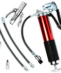 Heavy Duty 14 Oz Pistol Grip Grease Gun Kit With 7000 Psi Two Hoses Pro Grade Reinforced Coupler Rigid Pipe Sharp Nozzle