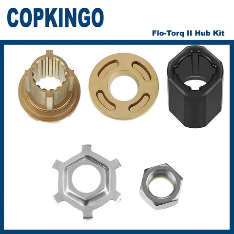 Flo Torq II Hub Kit 15 Spline For Mercury Outboards Fits 60 To 300 HP Verado MerCruiser Alpha One And Bravo One Drives Includes 835257Q1 835257K1 Works With Aftermarket Props Easy Install components displayed