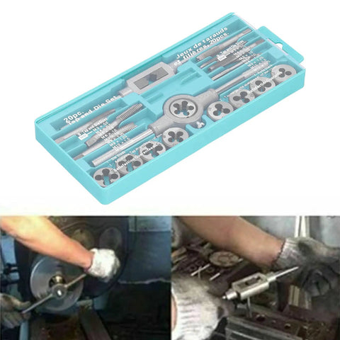 High Performance Metric Tap And Die Set With 60HRC Hardened Steel For Perfect Thread Repair On Metal And Automotive Parts., 20-piece metric tap and die set in plastic case