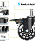 Heavy Duty 2.5 Inch Office Chair Casters With Brake Universal Fit Locking Wheels Includes Screwdriver Safe Roller Wheel Replacement For Hardwood Floors Mats Carpet And Tile Set Of 5 showing brake and steel parts